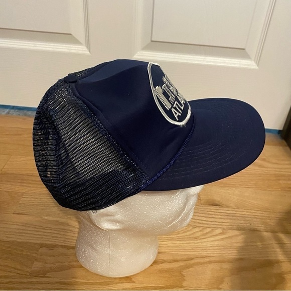 Vintage Atlanta Patch Snap Back Hat Mesh Trucker Georgia City Navy Blue - Picture 4 of 11